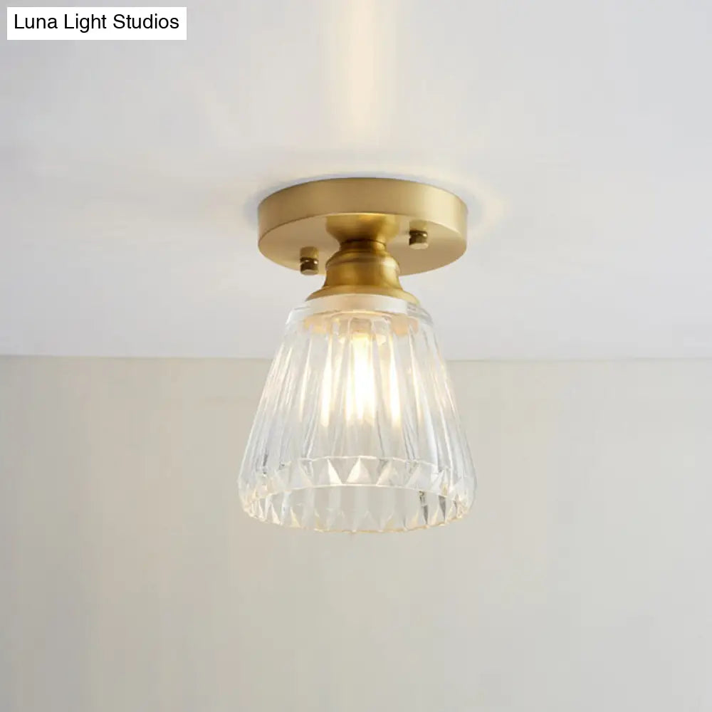 Brass Semi Flush Mount Ceiling Light For Aisle: Textured Glass 1-Light Industrial Style / Wine