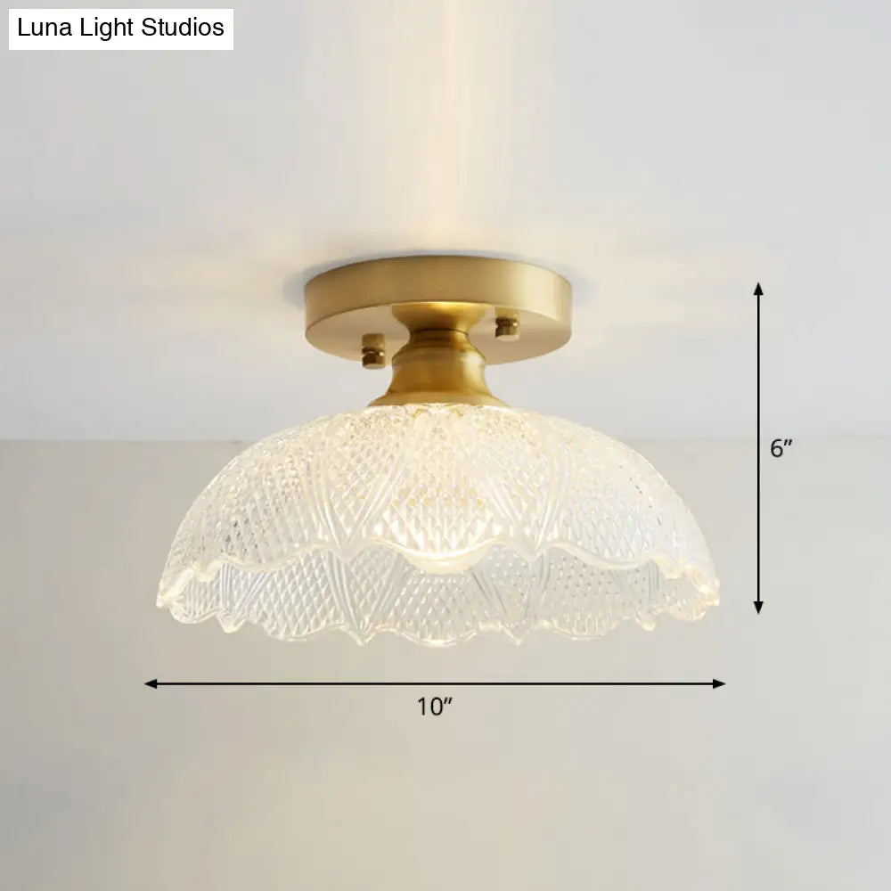 Brass Semi Flush Mount Ceiling Light For Aisle: Textured Glass 1 - Light Industrial Style