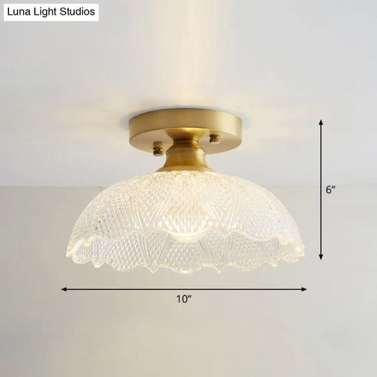 Brass Semi Flush Mount Ceiling Light For Aisle: Textured Glass 1 - Light Industrial Style