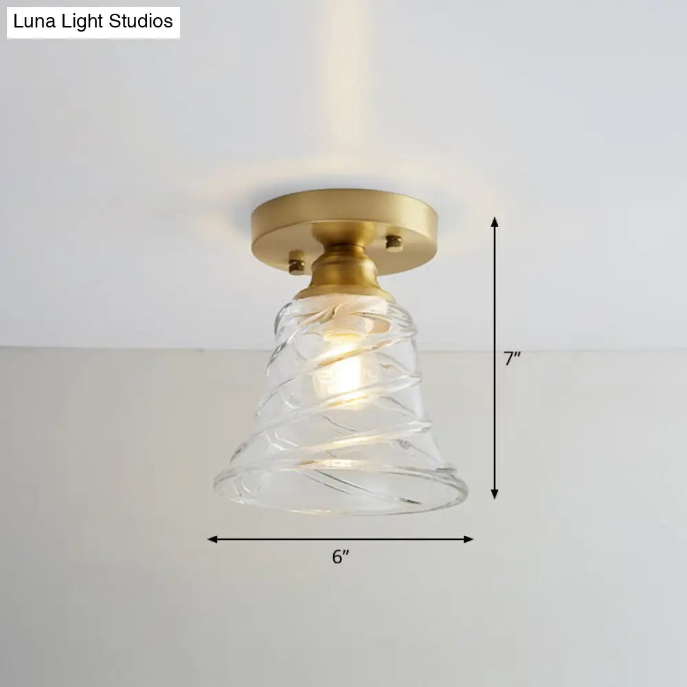 Brass Semi Flush Mount Ceiling Light For Aisle: Textured Glass 1-Light Industrial Style