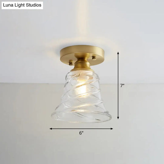 Brass Semi Flush Mount Ceiling Light For Aisle: Textured Glass 1-Light Industrial Style