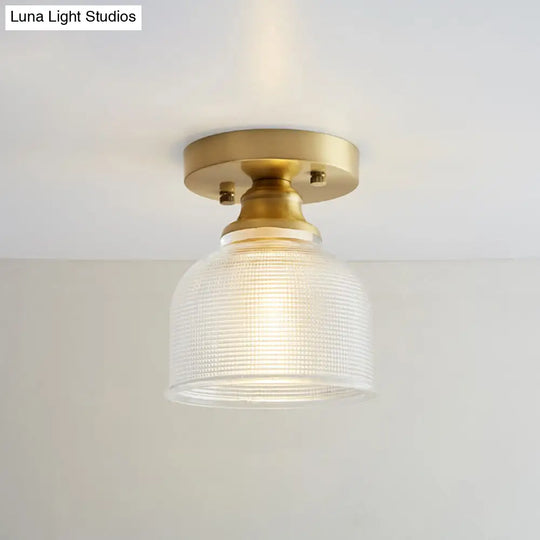 Brass Semi Flush Mount Ceiling Light For Aisle: Textured Glass 1-Light Industrial Style / Bowl