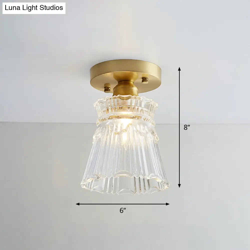 Brass Semi Flush Mount Ceiling Light For Aisle: Textured Glass 1-Light Industrial Style