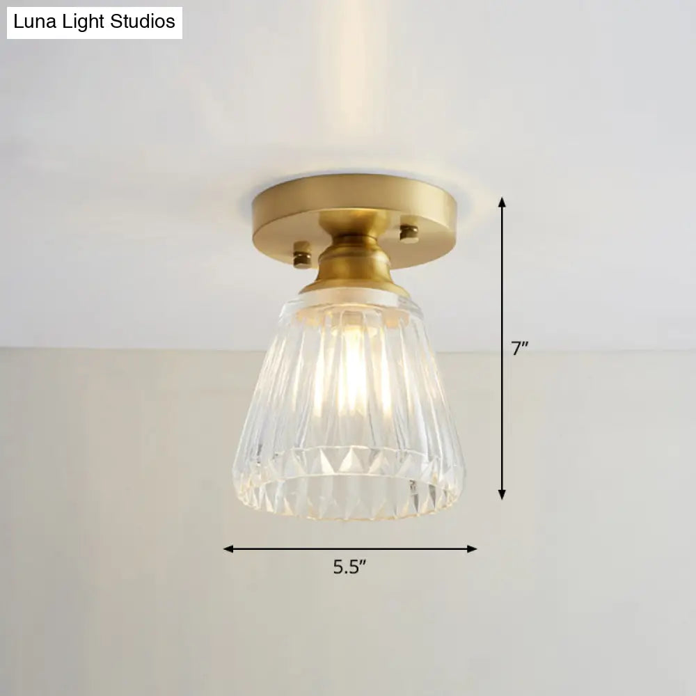 Brass Semi Flush Mount Ceiling Light For Aisle: Textured Glass 1 - Light Industrial Style