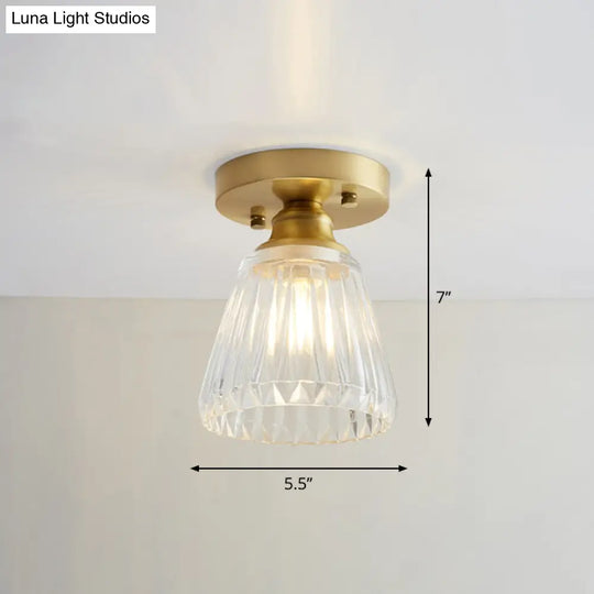 Brass Semi Flush Mount Ceiling Light For Aisle: Textured Glass 1 - Light Industrial Style