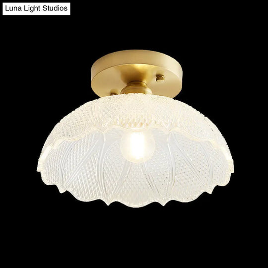 Brass Semi Flush Mount Ceiling Light For Aisle: Textured Glass 1 - Light Industrial Style