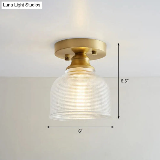 Brass Semi Flush Mount Ceiling Light For Aisle: Textured Glass 1-Light Industrial Style