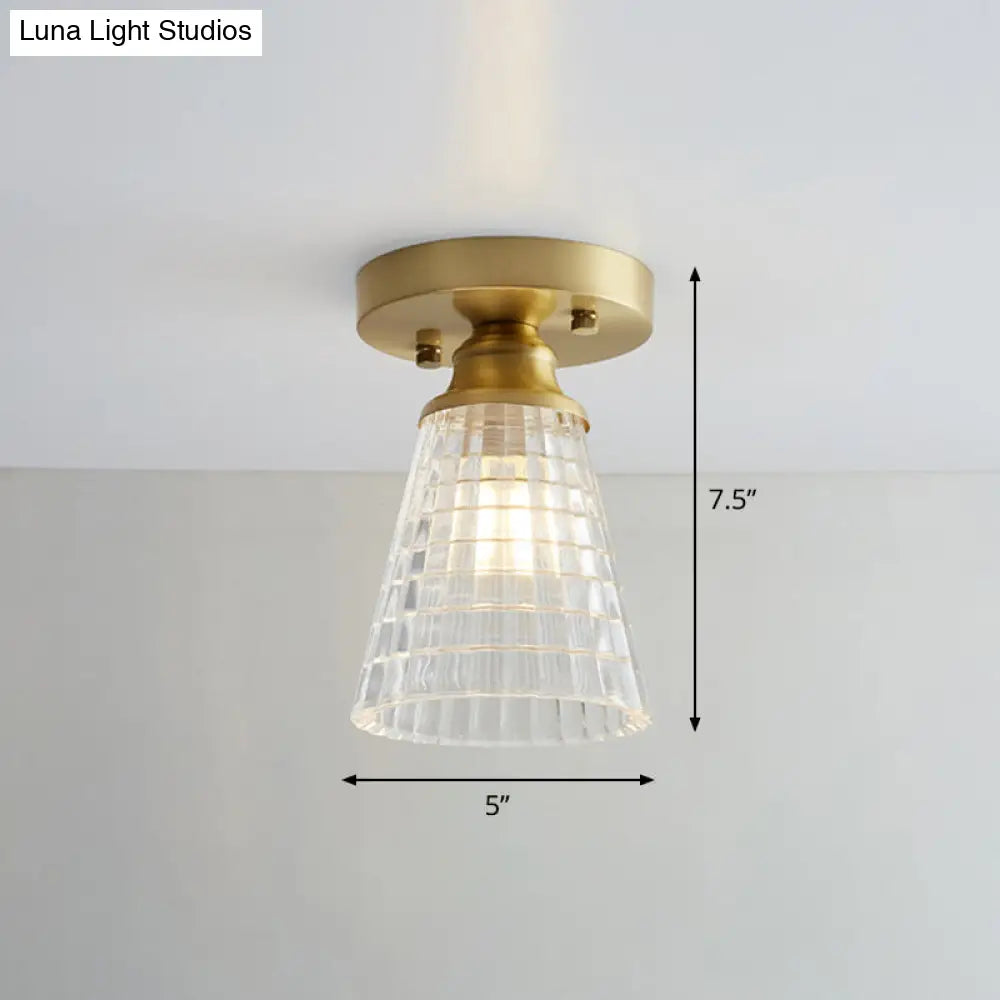 Brass Semi Flush Mount Ceiling Light For Aisle: Textured Glass 1-Light Industrial Style