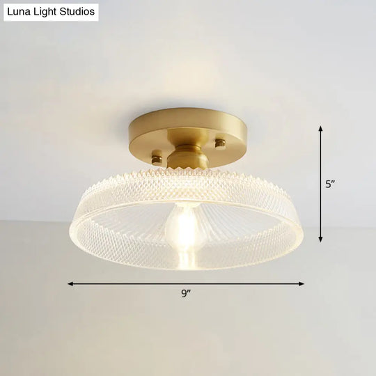 Brass Semi Flush Mount Ceiling Light For Aisle: Textured Glass 1 - Light Industrial Style