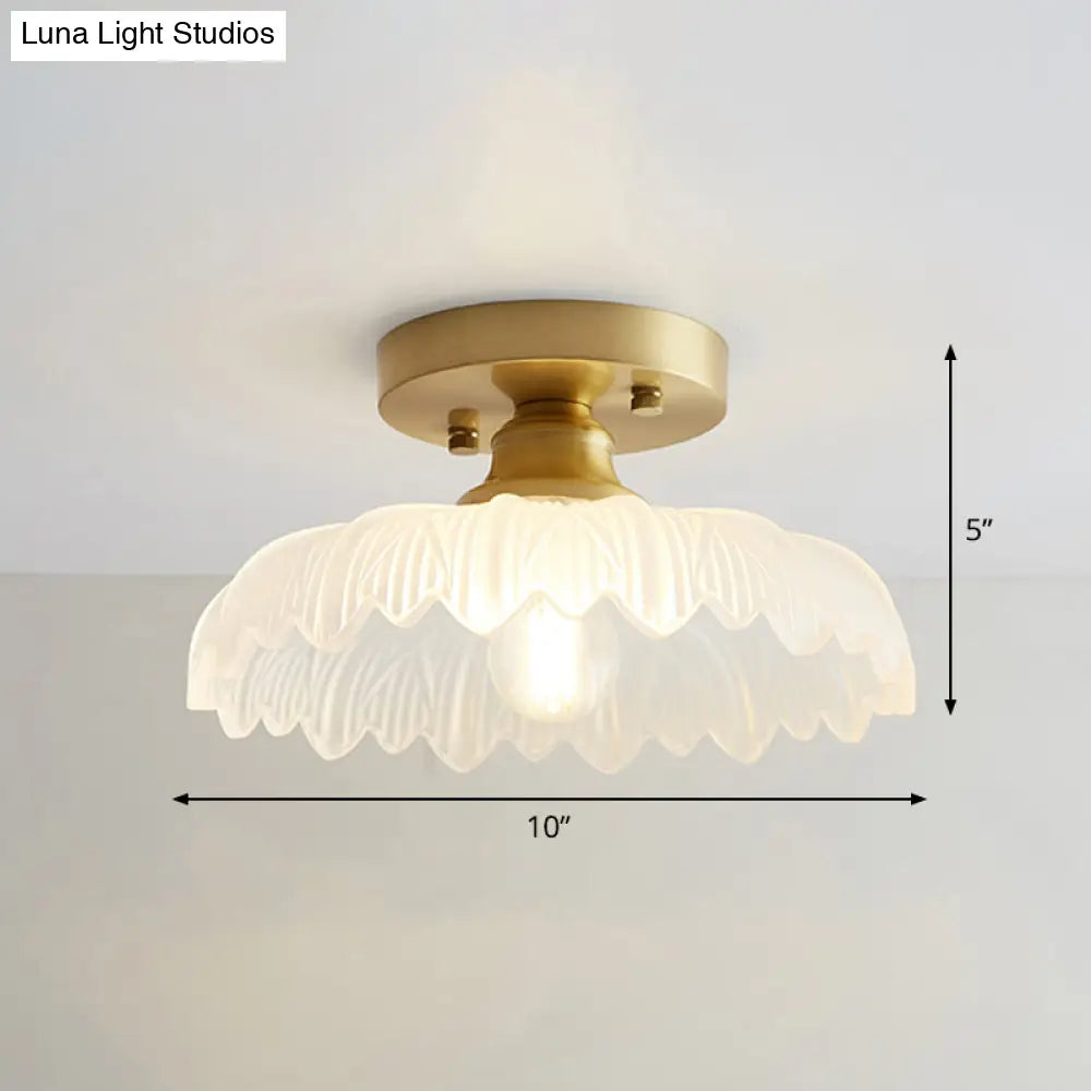 Brass Semi Flush Mount Ceiling Light For Aisle: Textured Glass 1 - Light Industrial Style