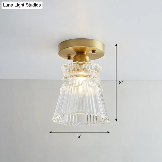 Brass Semi Flush Mount Ceiling Light For Aisle: Textured Glass 1 - Light Industrial Style