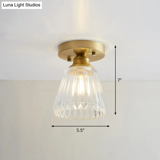 Brass Semi Flush Mount Ceiling Light For Aisle: Textured Glass 1-Light Industrial Style