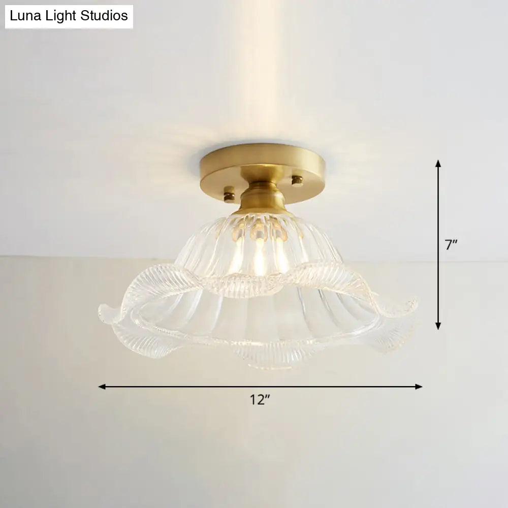 Brass Semi Flush Mount Ceiling Light For Aisle: Textured Glass 1 - Light Industrial Style