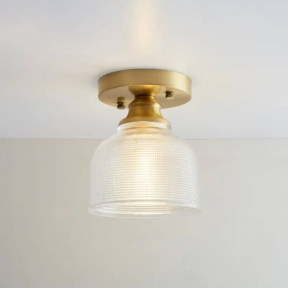 Brass Semi Flush Mount Ceiling Light For Aisle: Textured Glass 1 - Light Industrial Style / Bowl