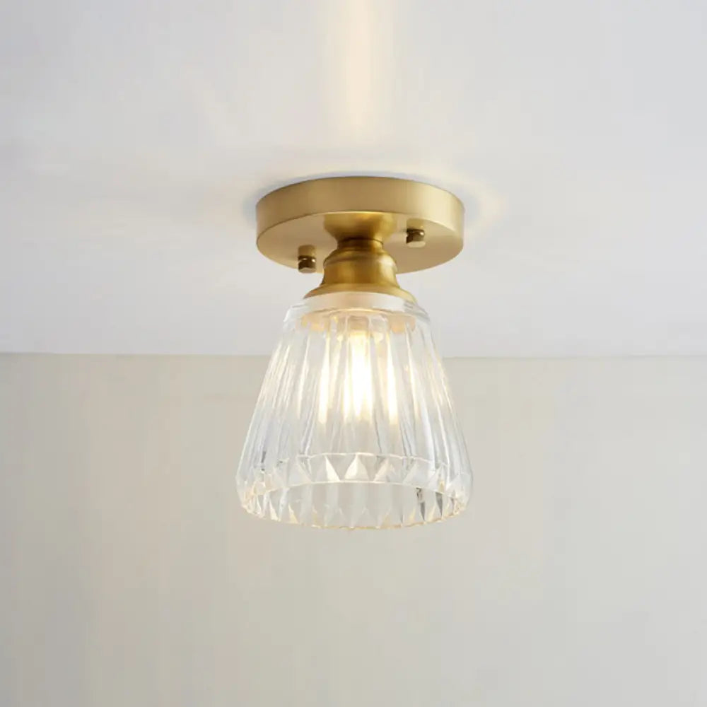 Brass Semi Flush Mount Ceiling Light For Aisle: Textured Glass 1 - Light Industrial Style / Wine