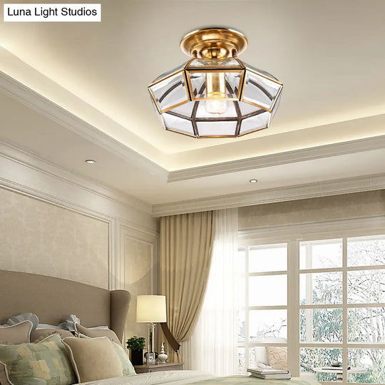 Brass Semi Flush Mount Clear Glass Ceiling Light For Living Room