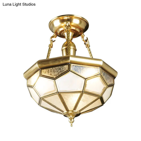 Brass Semi Flush Mount Sandblasted Glass Dome Ceiling Fixture For Dining Room- 3/4 Heads