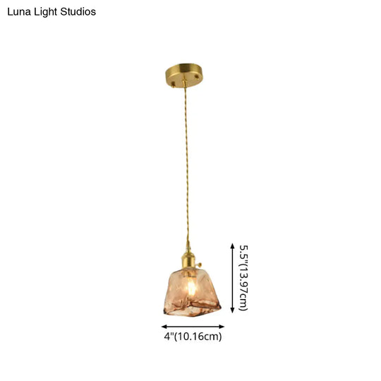 Brass Shaded Drop Pendant Vintage Handmade Tan Glass 1-Bulb Living Room Pendulum Light