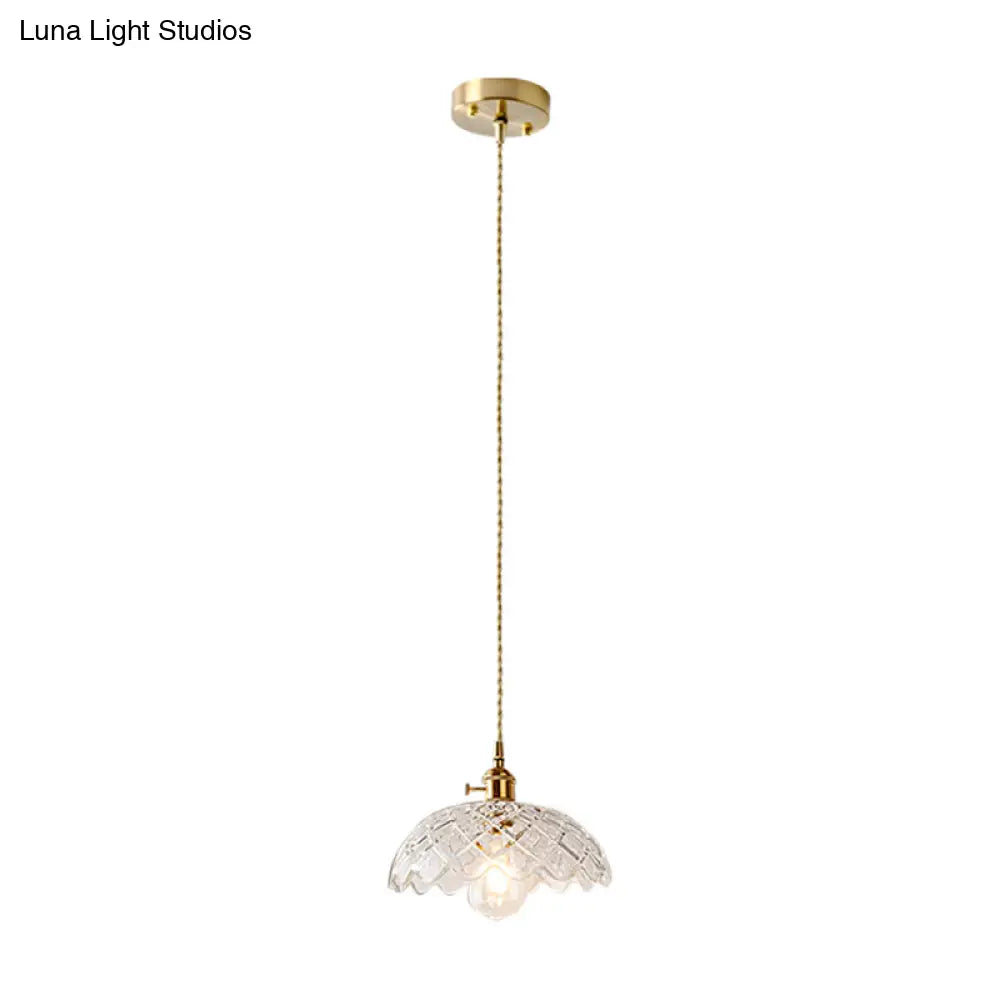 Brass Shaded Textured Glass Pendant Light - Antique 1-Light Fixture For Restaurants
