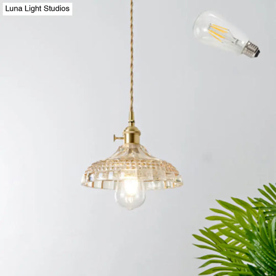 Brass Glass Pendant Light: Vintage Shaded Texture Ideal For Restaurants / H