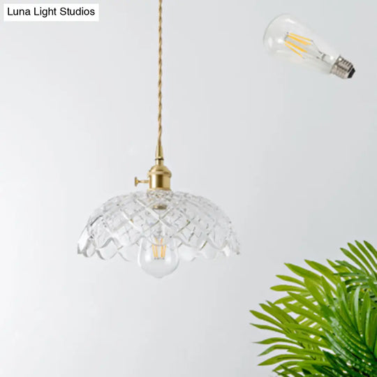 Brass Glass Pendant Light: Vintage Shaded Texture Ideal For Restaurants / F