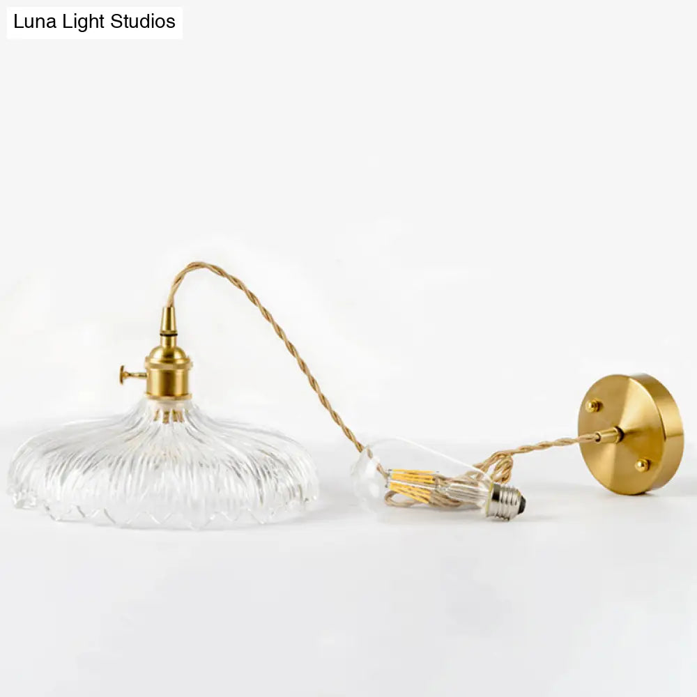 Brass Shaded Textured Glass Pendant Light - Antique 1-Light Fixture For Restaurants