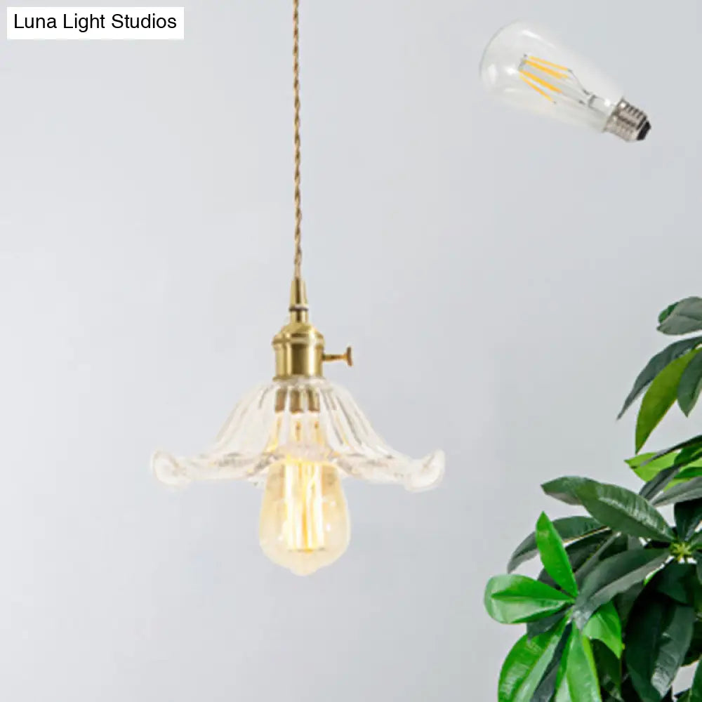 Brass Glass Pendant Light: Vintage Shaded Texture Ideal For Restaurants / I