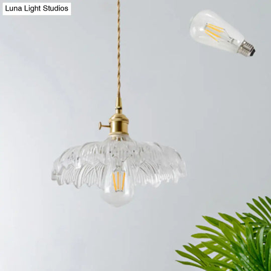 Brass Glass Pendant Light: Vintage Shaded Texture Ideal For Restaurants / D