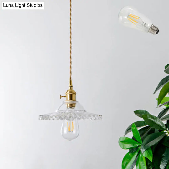 Brass Glass Pendant Light: Vintage Shaded Texture Ideal For Restaurants / B