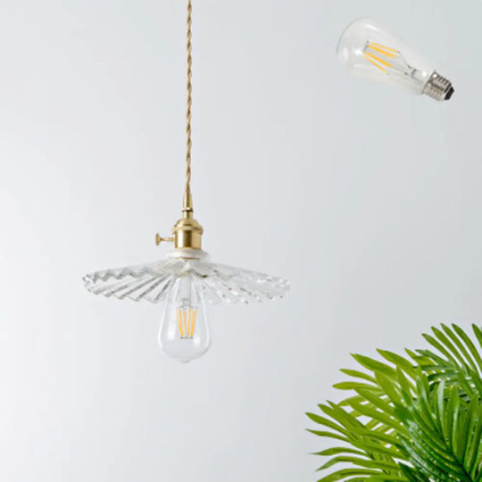 Brass Shaded Textured Glass Pendant Light - Antique 1-Light Fixture For Restaurants / A