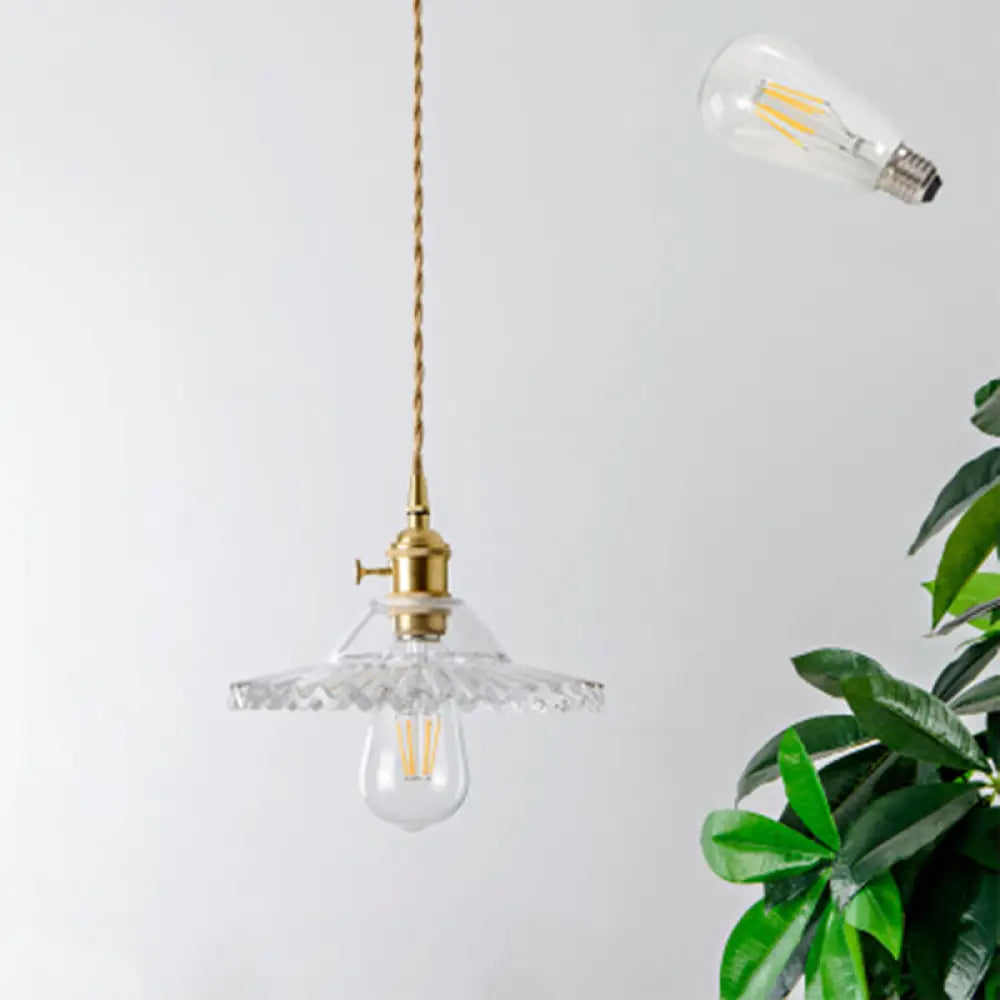 Brass Shaded Textured Glass Pendant Light - Antique 1-Light Fixture For Restaurants / B
