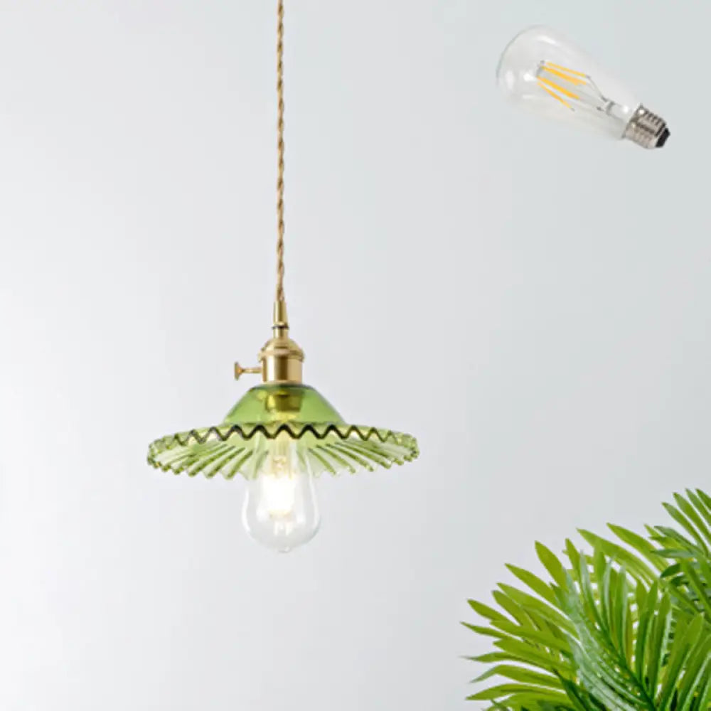 Brass Shaded Textured Glass Pendant Light - Antique 1-Light Fixture For Restaurants / C