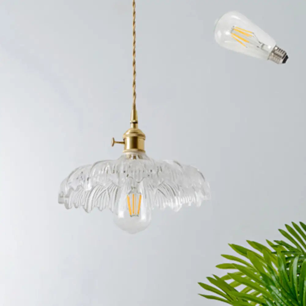 Brass Shaded Textured Glass Pendant Light - Antique 1-Light Fixture For Restaurants / D