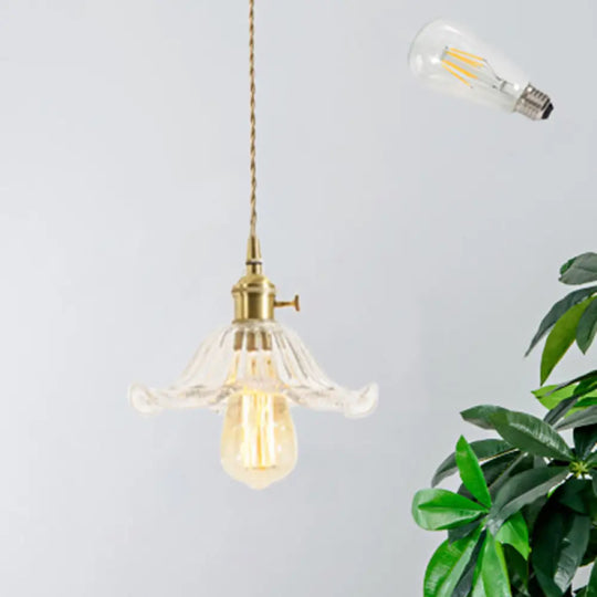 Brass Shaded Textured Glass Pendant Light - Antique 1-Light Fixture For Restaurants / I