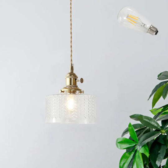 Brass Shaded Textured Glass Pendant Light - Antique 1-Light Fixture For Restaurants / J