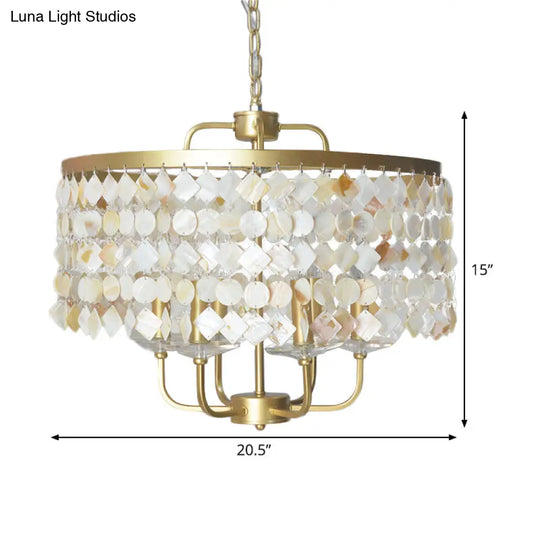 Brass Shell Suspended Ceiling Chandelier With Traditional Drum Design - 4/6 Bulbs