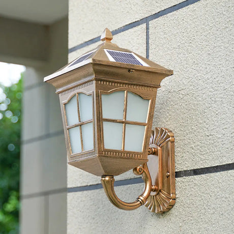 Brass Solar Led Wall Sconce With Antiqued Style Frosted Glass Small/Large House Lantern Light /