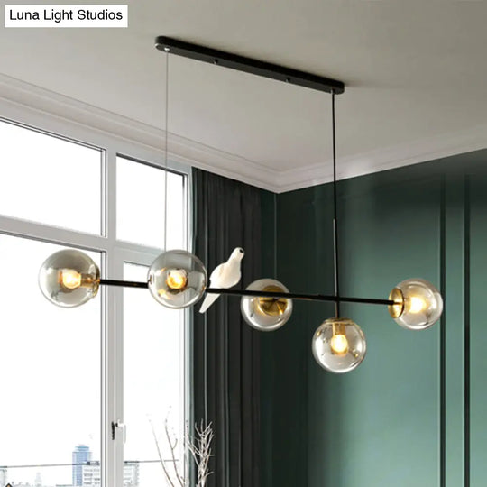 Brass Sphere Ceiling Light With Adjustable Cord - Industrial 5-Light Island Pendant Amber/Milky