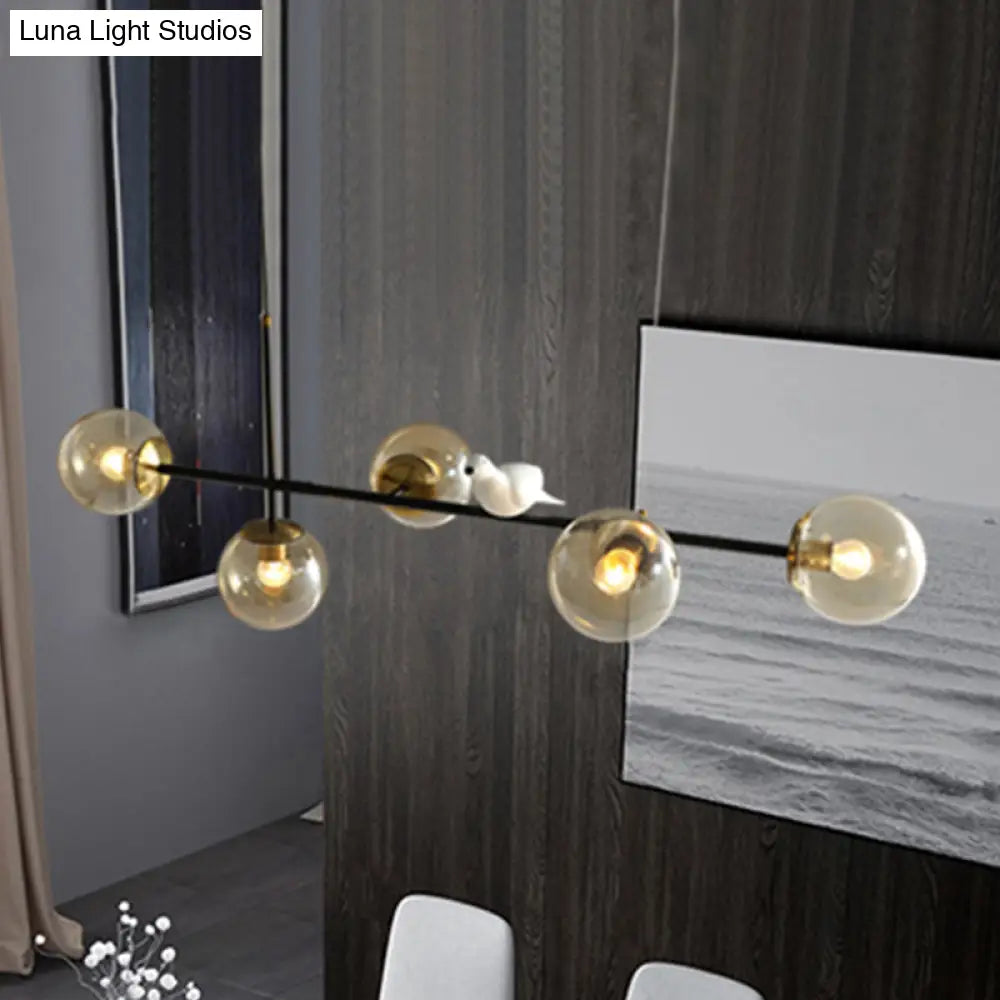 Brass Sphere Ceiling Light With Adjustable Cord - Industrial 5-Light Island Pendant Amber/Milky