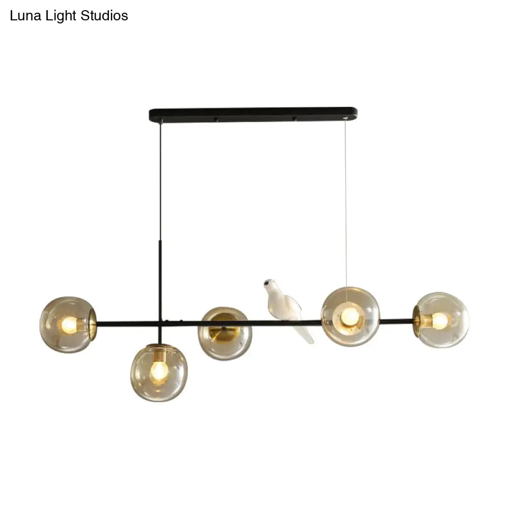 Brass Sphere Ceiling Light With Adjustable Cord - Industrial 5-Light Island Pendant Amber/Milky