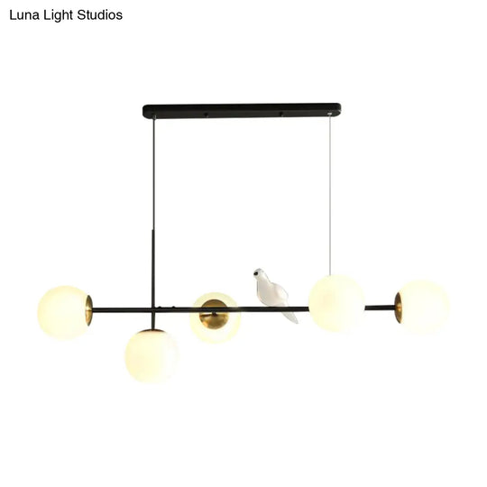 Brass Sphere Ceiling Light With Adjustable Cord - Industrial 5-Light Island Pendant Amber/Milky