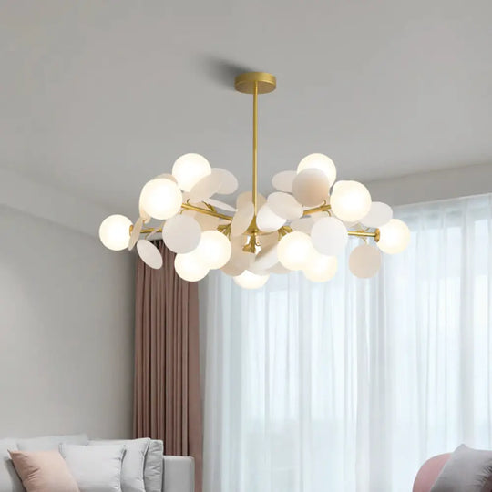 Brass Sphere Chandelier Lamp Contemporary Milky Glass Pendant Lighting Fixture With Multi-Circle