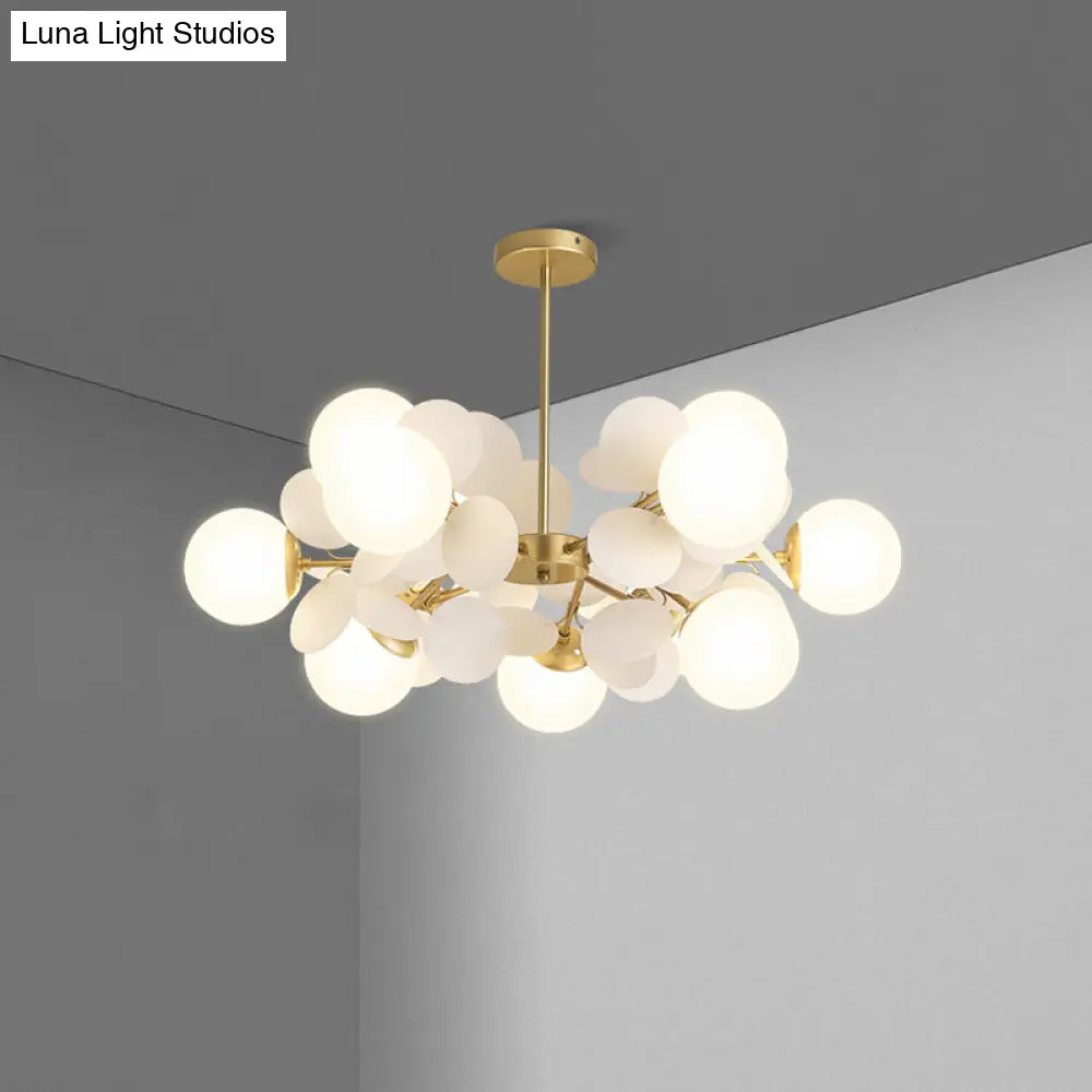 Brass Sphere Chandelier Lamp Contemporary Milky Glass Pendant Lighting Fixture With Multi-Circle