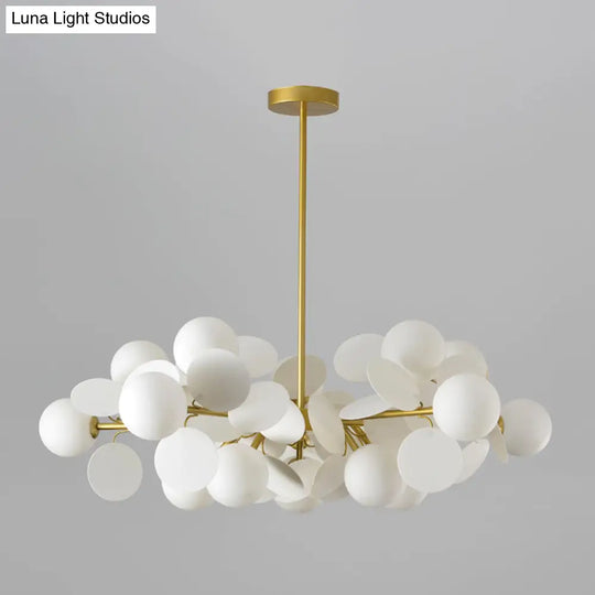 Brass Sphere Chandelier Lamp Contemporary Milky Glass Pendant Lighting Fixture With Multi-Circle