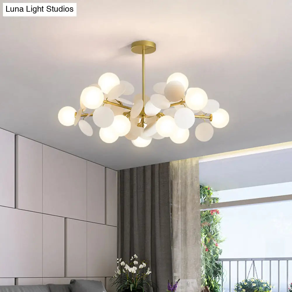 Brass Sphere Chandelier Lamp Contemporary Milky Glass Pendant Lighting Fixture With Multi-Circle