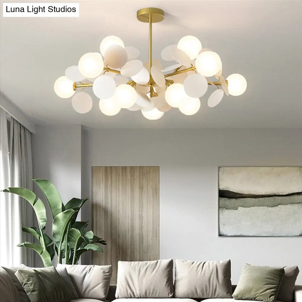 Brass Sphere Chandelier Lamp Contemporary Milky Glass Pendant Lighting Fixture With Multi-Circle