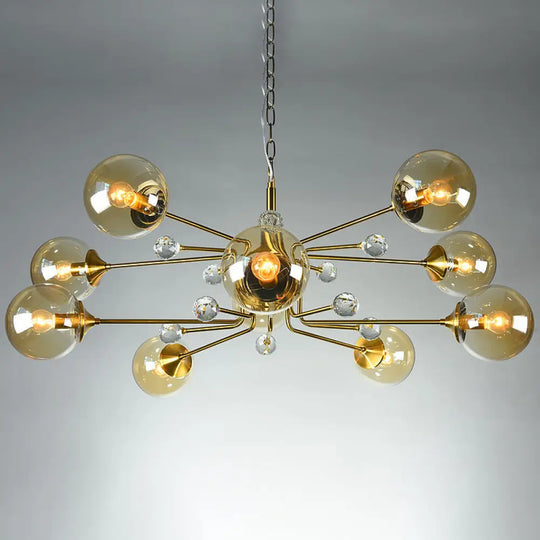 Brass Sputnik Ceiling Light: Postmodern Closed Glass Chandelier 10 / Amber