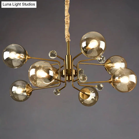 Brass Sputnik Ceiling Light: Postmodern Closed Glass Chandelier