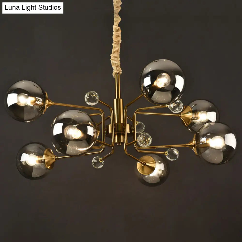 Sleek Brass Sputnik Bedroom Chandelier - Modern Glass Ceiling Light 8 / Smoke Gray