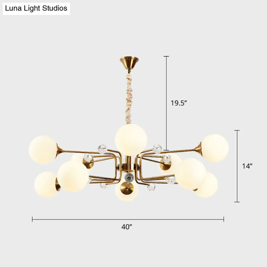 Sleek Brass Sputnik Bedroom Chandelier - Modern Glass Ceiling Light 10 / White